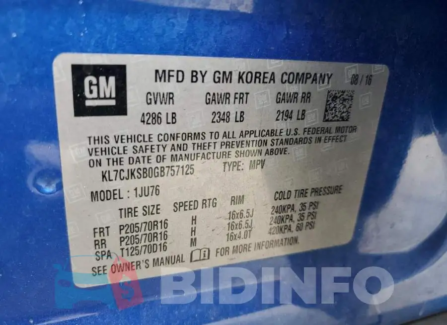 KL7CJKSB0GB757125 Photo# 13