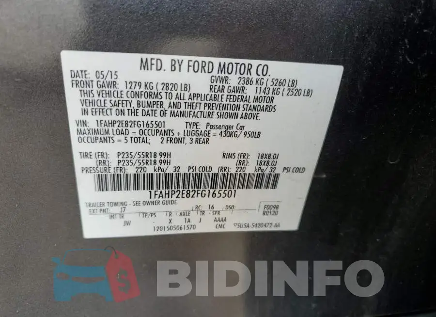 1FAHP2E82FG165501 Photo# 12