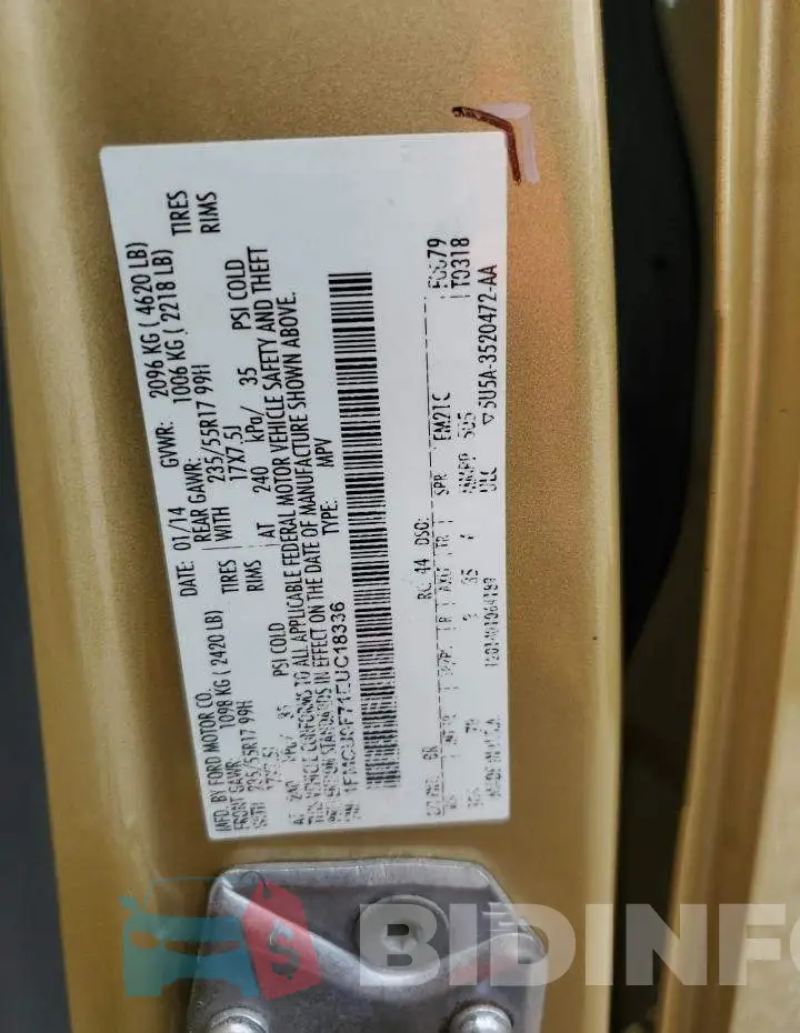 1FMCU0F71EUC18336 Photo# 12