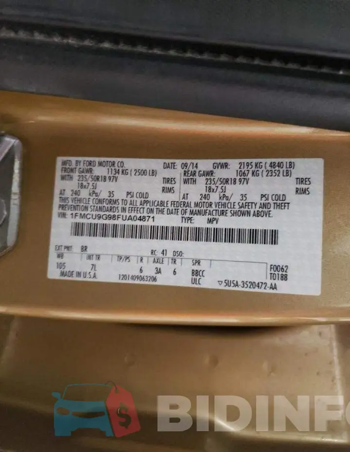 1FMCU9G98FUA04871 Photo# 13