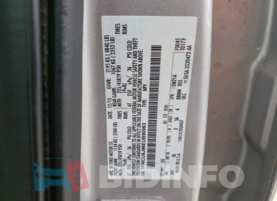 1FMCU9J96EUB90983 Photo# 12