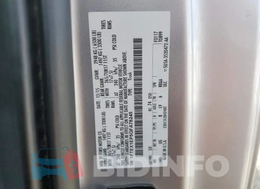 1FTEX1EP5GFA78245 Photo# 12