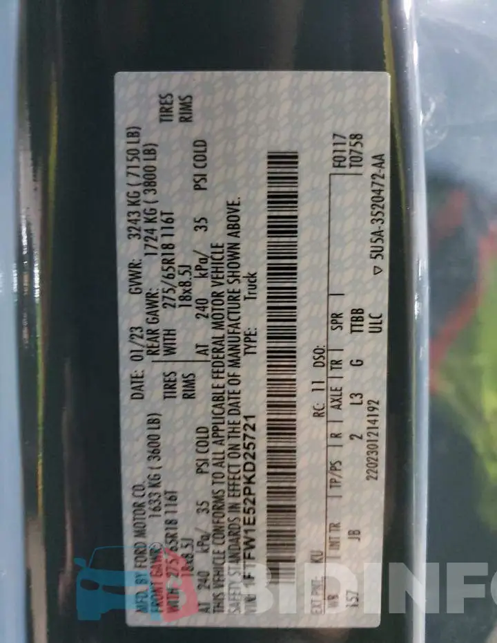 1FTFW1E52PKD25721 Photo# 12