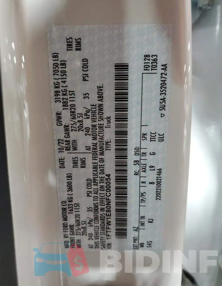 1FTFW1E80NFC00054 Photo# 13
