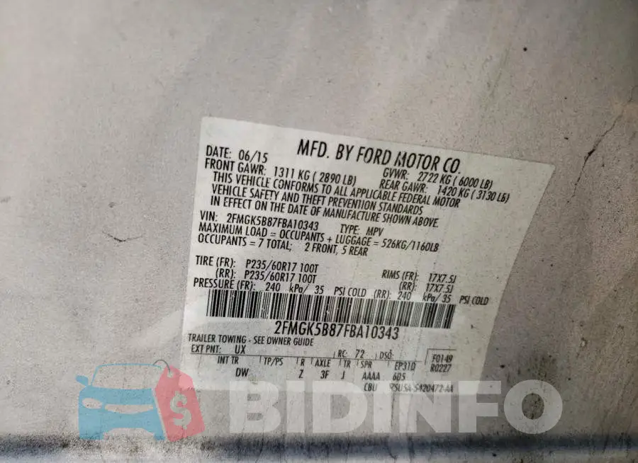 2FMGK5B87FBA10343 Photo# 12