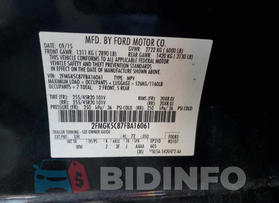 2FMGK5C87FBA16061 Photo# 14