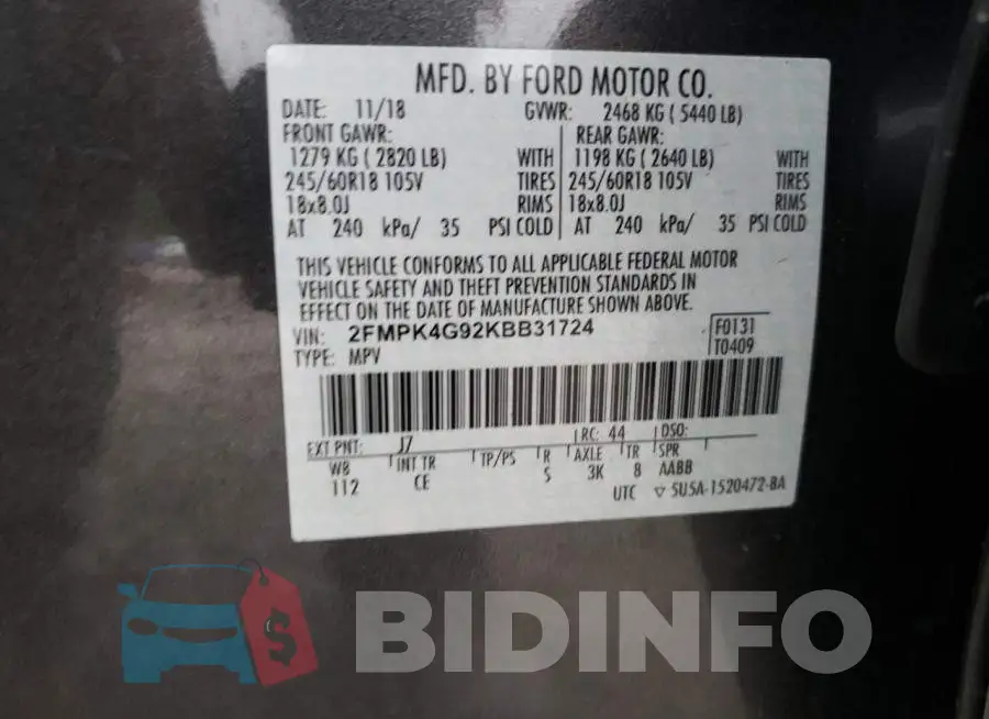 2FMPK4G92KBB31724 Photo# 13
