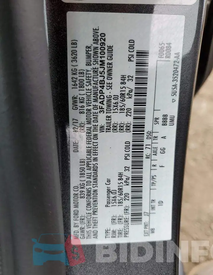 3FADP4BJ5JM100920 Photo# 12