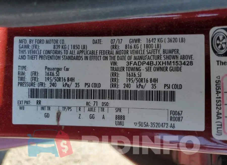 3FADP4BJXHM153428 Photo# 12