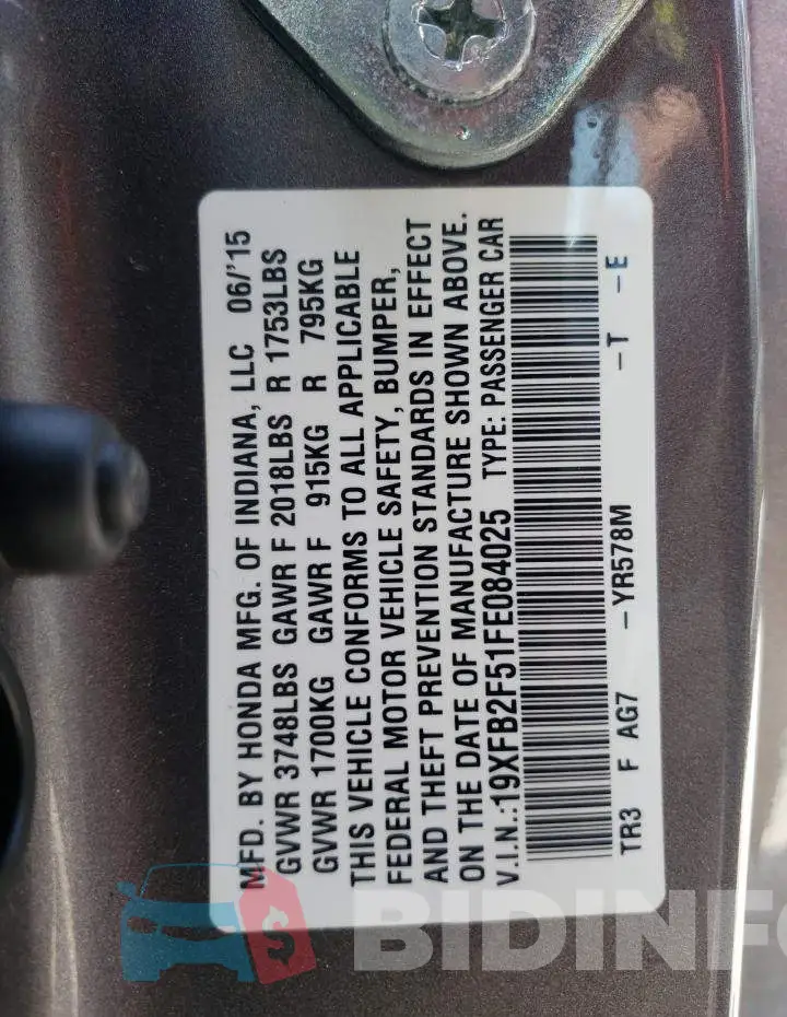 19XFB2F51FE084025 Photo# 13