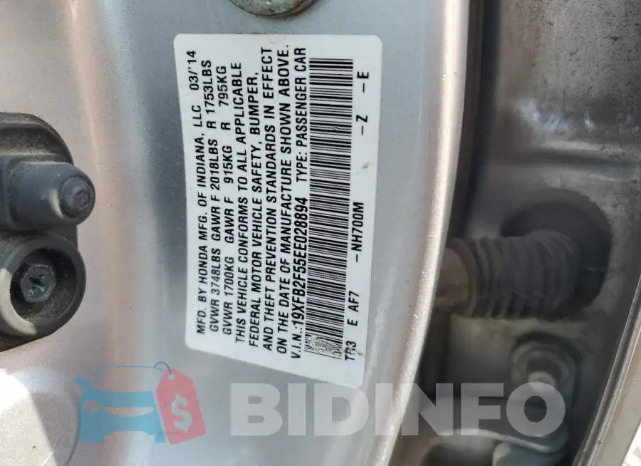 19XFB2F55EE028894 Photo# 12