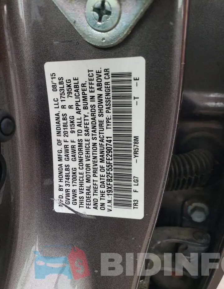 19XFB2F55FE290741 Photo# 12