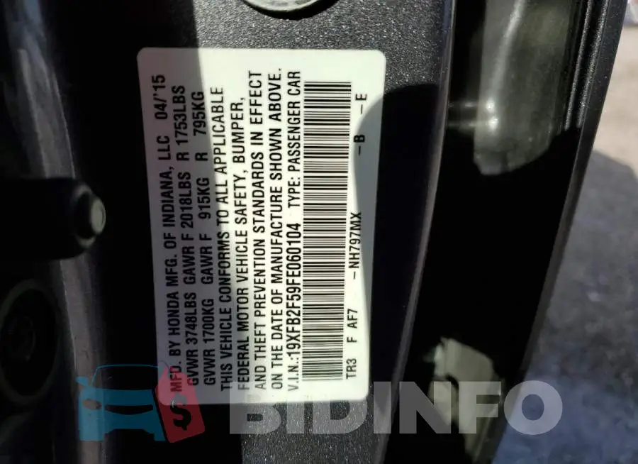 19XFB2F59FE060104 Photo# 12