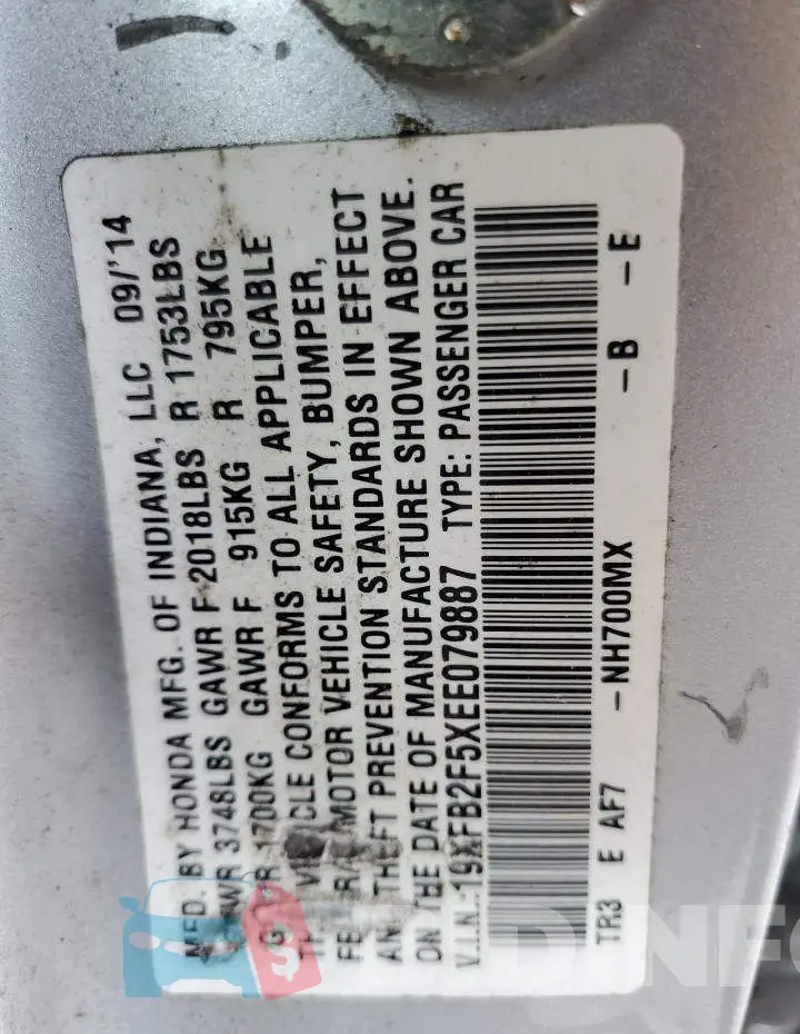 19XFB2F5XEE079887 Photo# 13