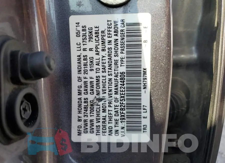 19XFB2F5XEE244806 Photo# 12