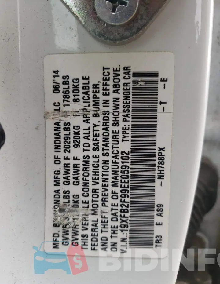 19XFB2F99EE059102 Photo# 13