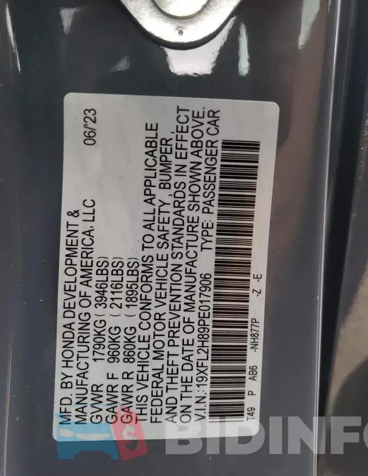 19XFL2H89PE017906 Photo# 13