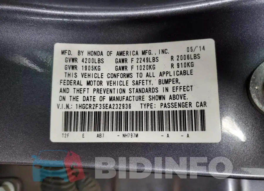1HGCR2F35EA232936 Photo# 12