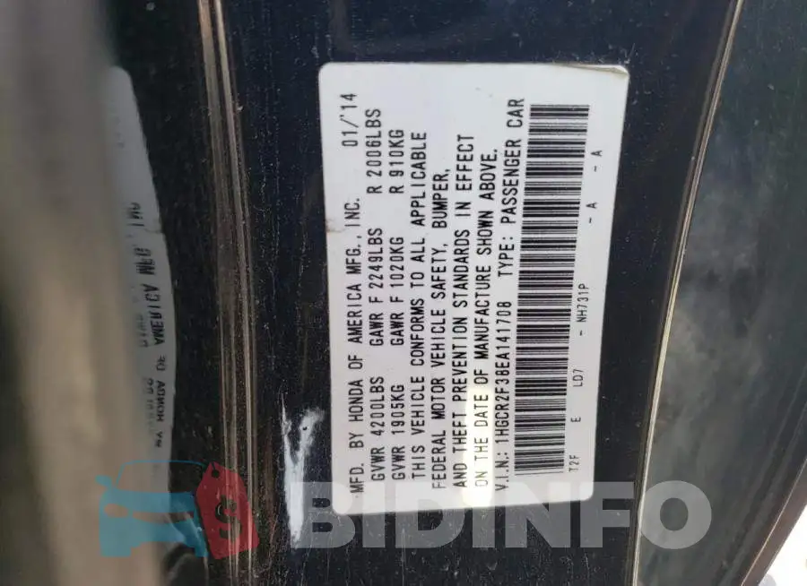 1HGCR2F38EA141708 Photo# 12