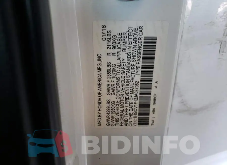1HGCV1F12JA087062 Photo# 12