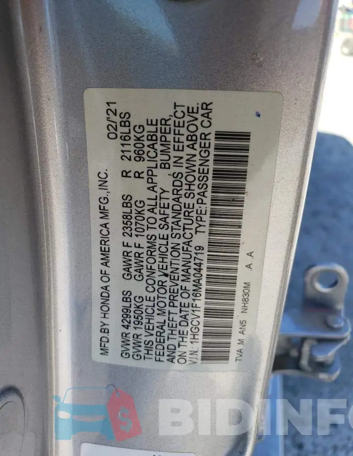 1HGCV1F16MA044719 Photo# 13