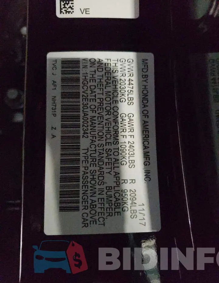 1HGCV2E30JA002342 Photo# 12