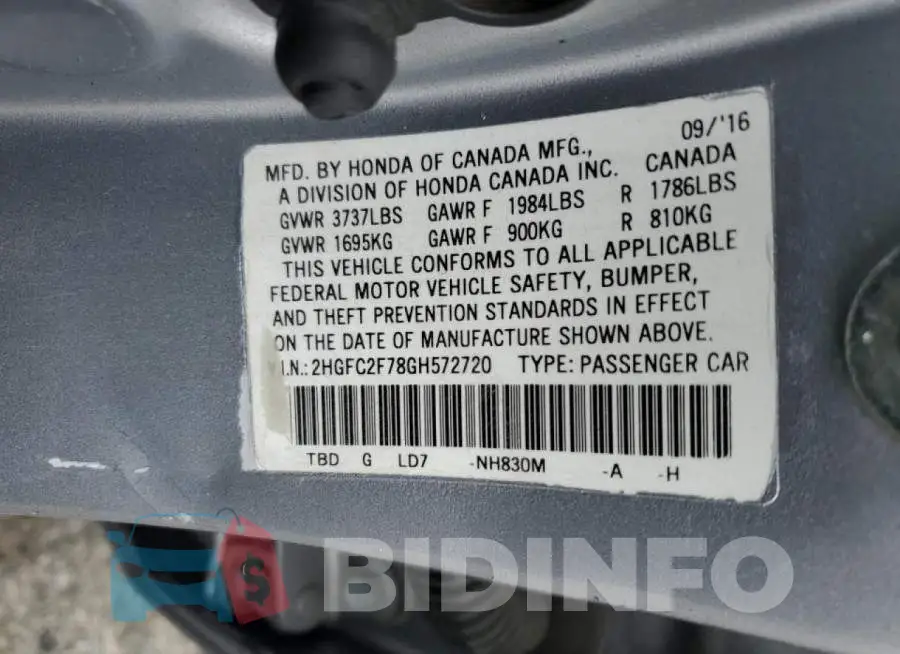 2HGFC2F78GH572720 Photo# 12
