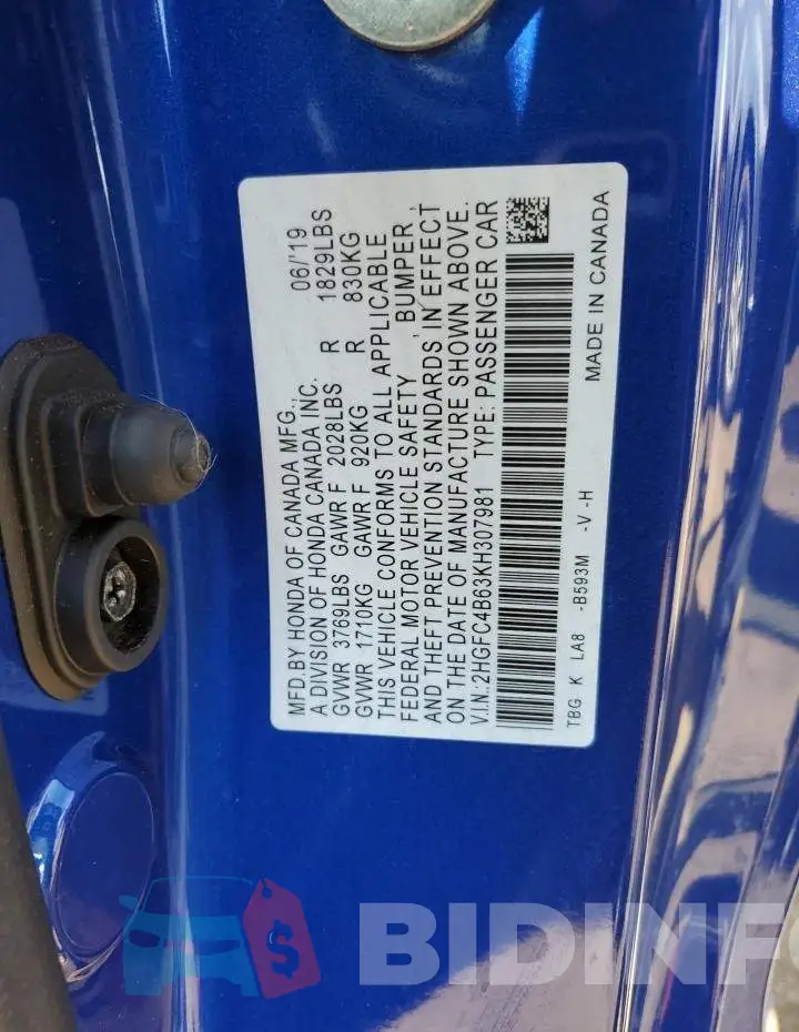 2HGFC4B63KH307981 Photo# 12