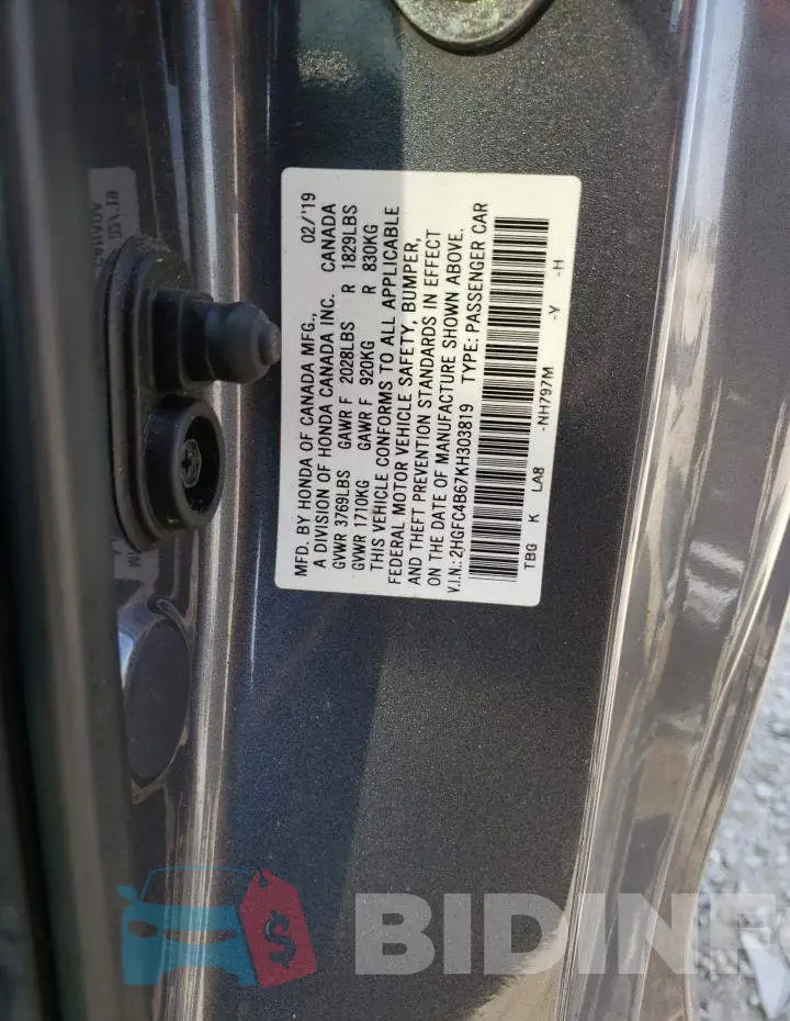 2HGFC4B67KH303819 Photo# 13