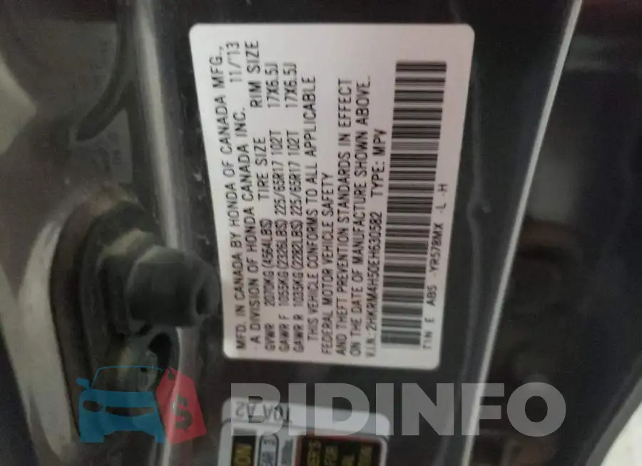 2HKRM4H50EH630582 Photo# 13