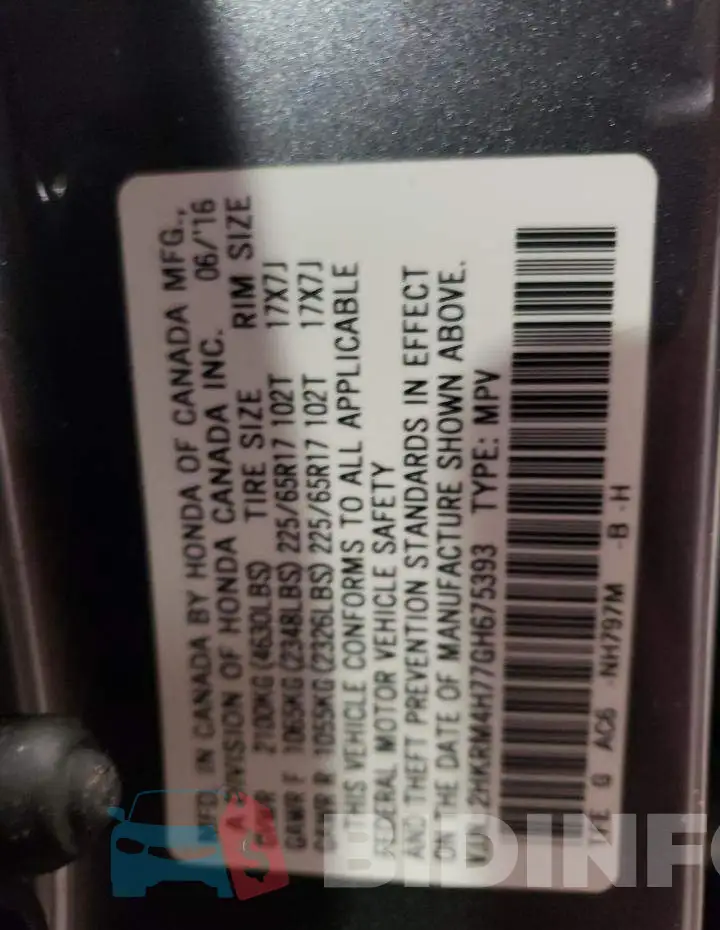 2HKRM4H77GH675393 Photo# 13