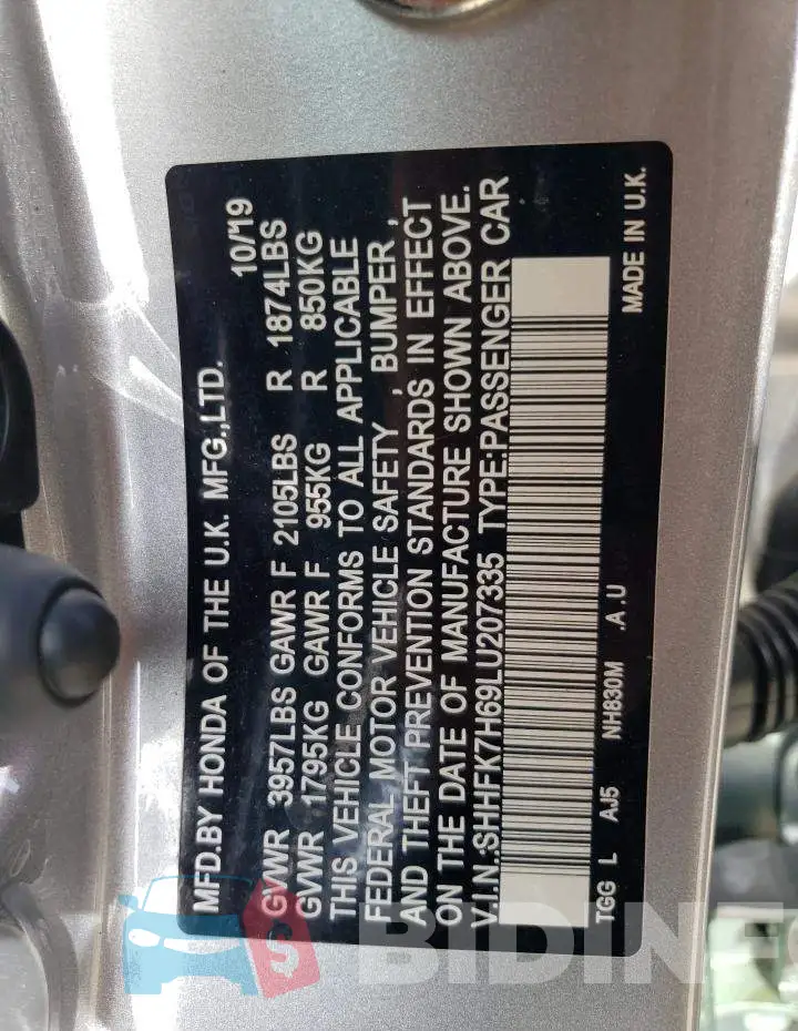SHHFK7H69LU207335 Photo# 12