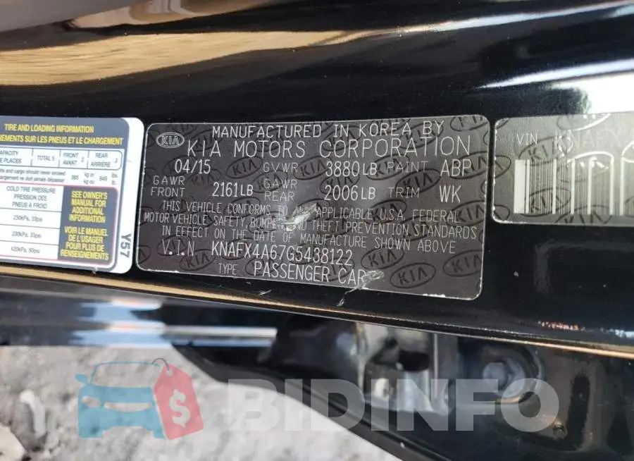 KNAFX4A67G5438122 Photo# 12