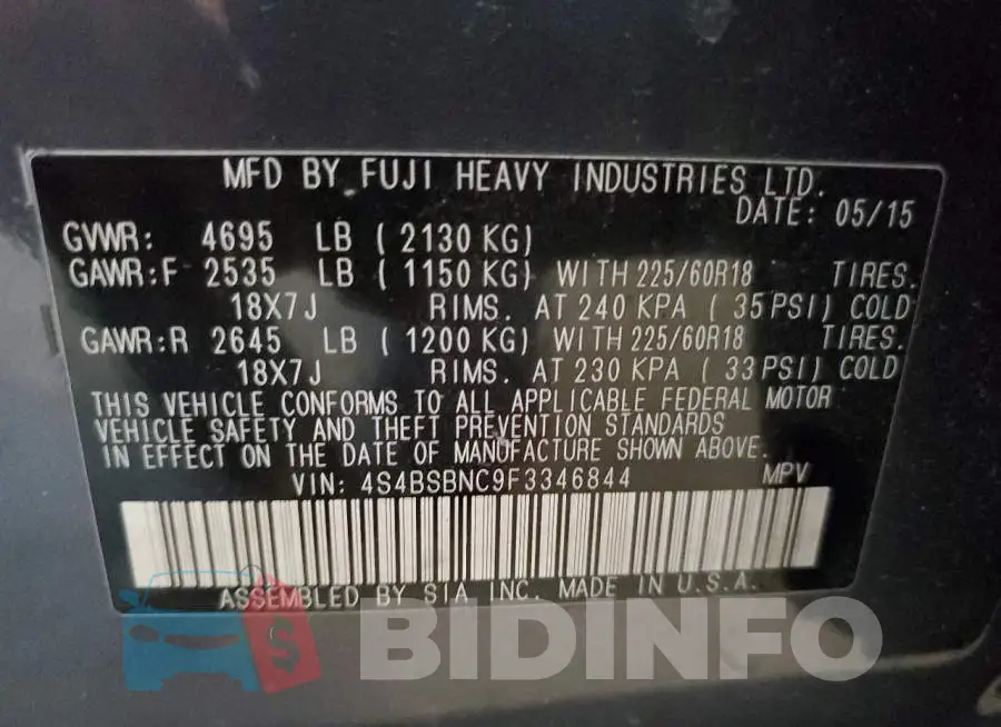 4S4BSBNC9F3346844 Photo# 12