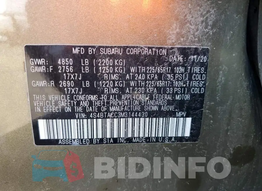 4S4BTACC3M3144430 Photo# 12