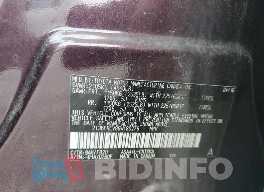 2T3BFREV8GW480276 Photo# 13