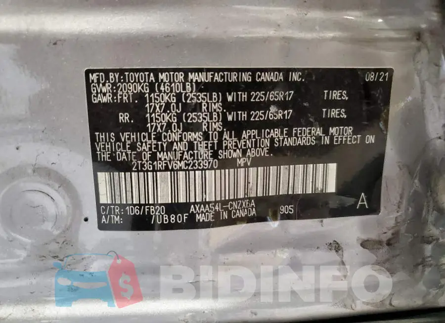 2T3G1RFV6MC233970 Photo# 12