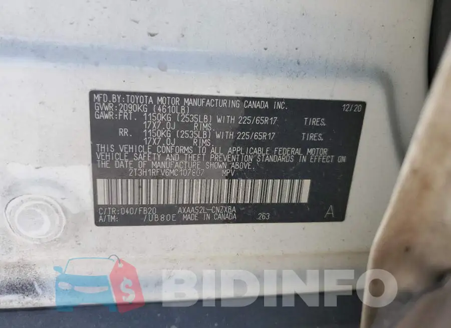 2T3H1RFV6MC107807 Photo# 13