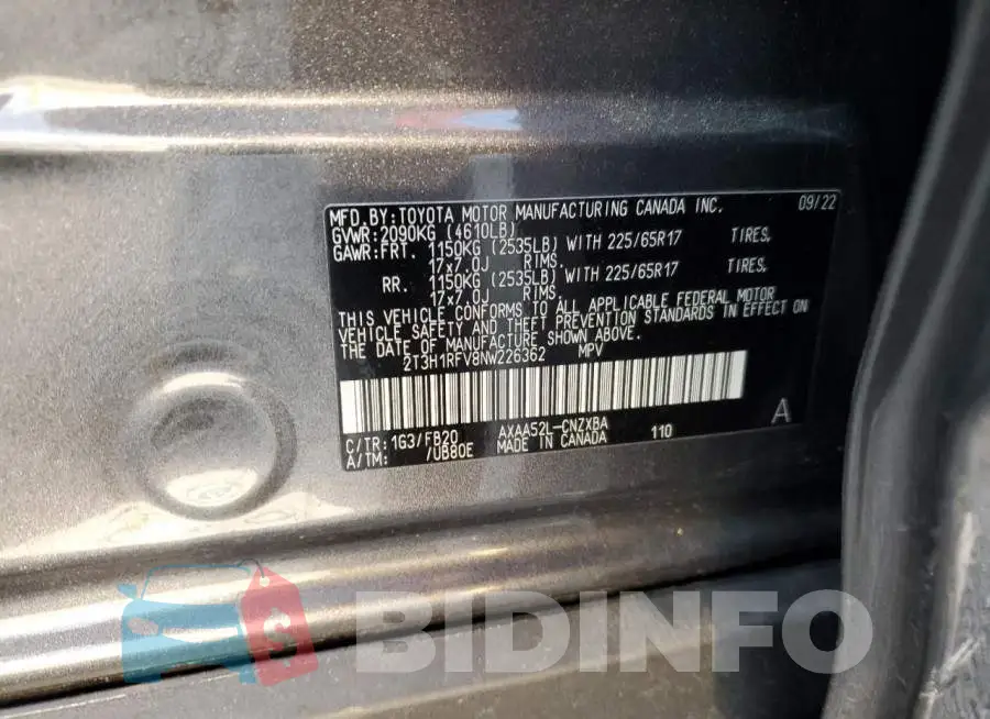2T3H1RFV8NW226362 Photo# 12