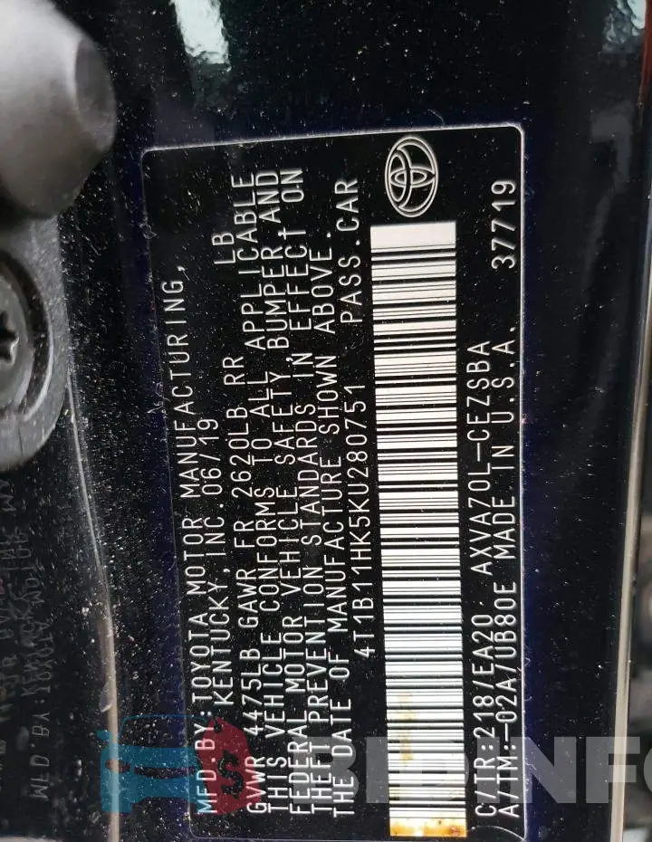 4T1B11HK5KU280751 Photo# 12