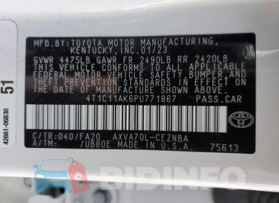 4T1C11AK6PU771867 Photo# 12