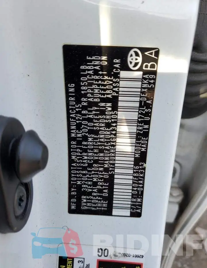 5YFBURHEXGP434105 Photo# 13