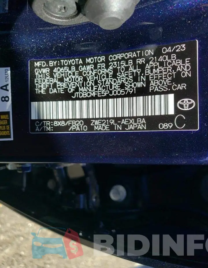 JTDBCMFE5PJ005791 Photo# 13