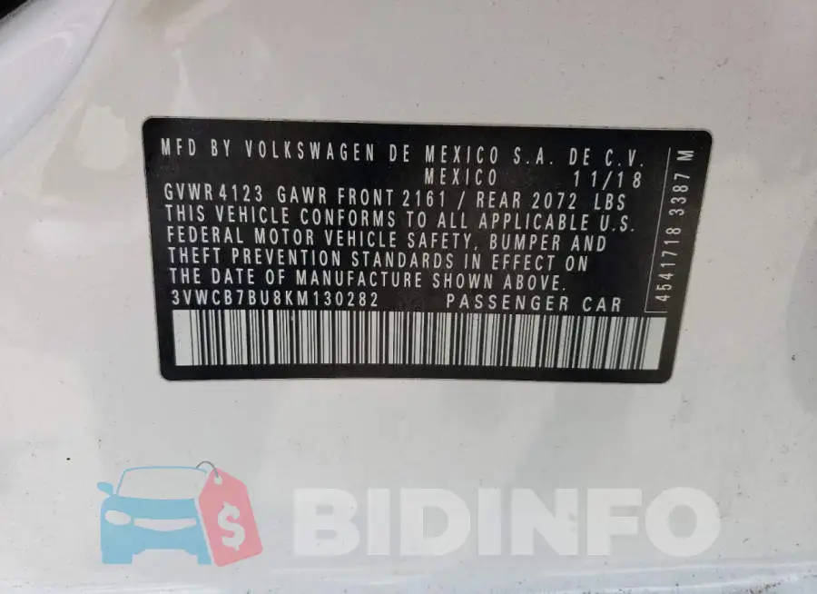 3VWCB7BU8KM130282 Photo# 12