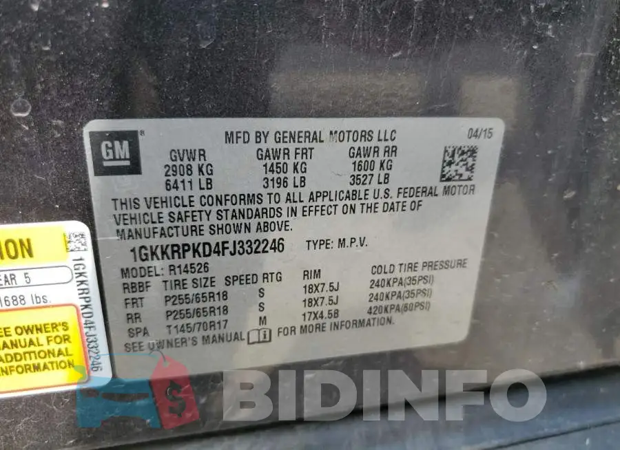 1GKKRPKD4FJ332246 Photo# 13