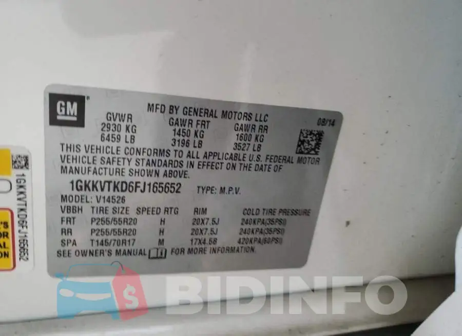 1GKKVTKD6FJ165652 Photo# 13
