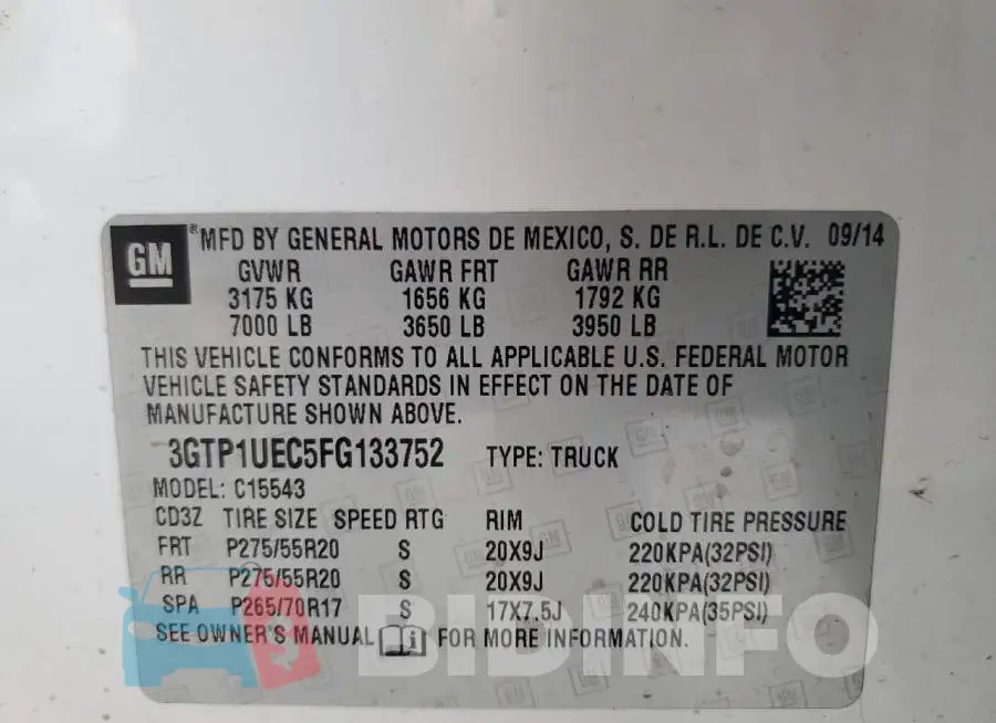 3GTP1UEC5FG133752 Photo# 12