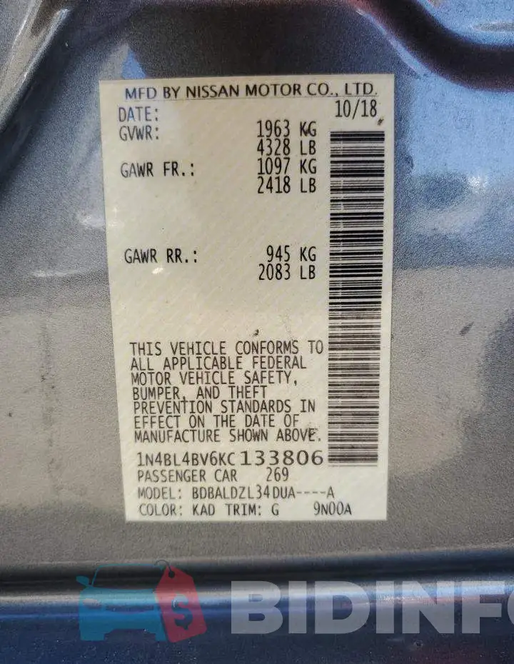 1N4BL4BV6KC133806 Photo# 12