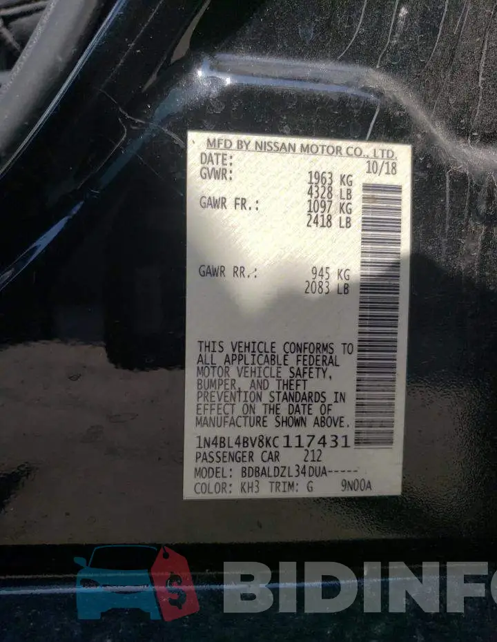 1N4BL4BV8KC117431 Photo# 12