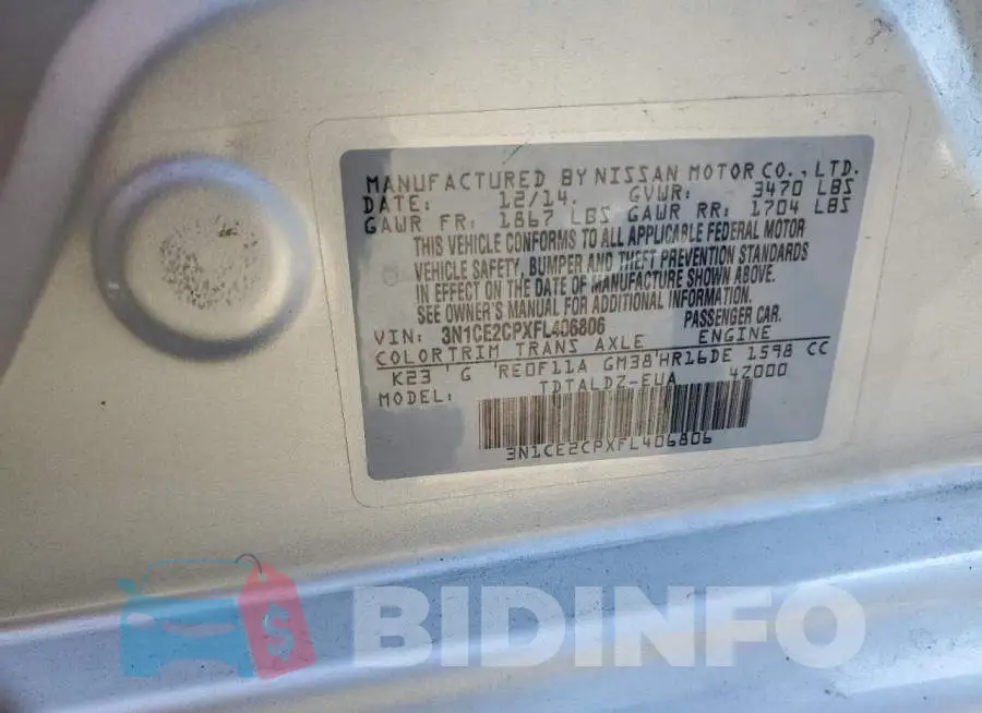 3N1CE2CPXFL406806 Photo# 12